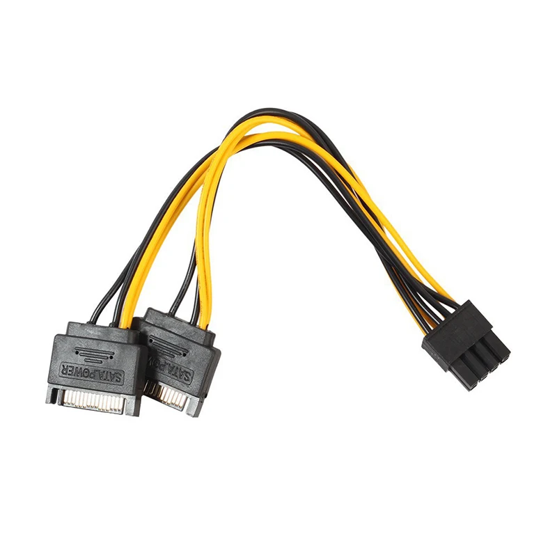 1PC Power Supply Cable Dual 15Pin SATA Male To PCIe 8Pin Male PCI Express PCI-E Video Card Splitter Adapter