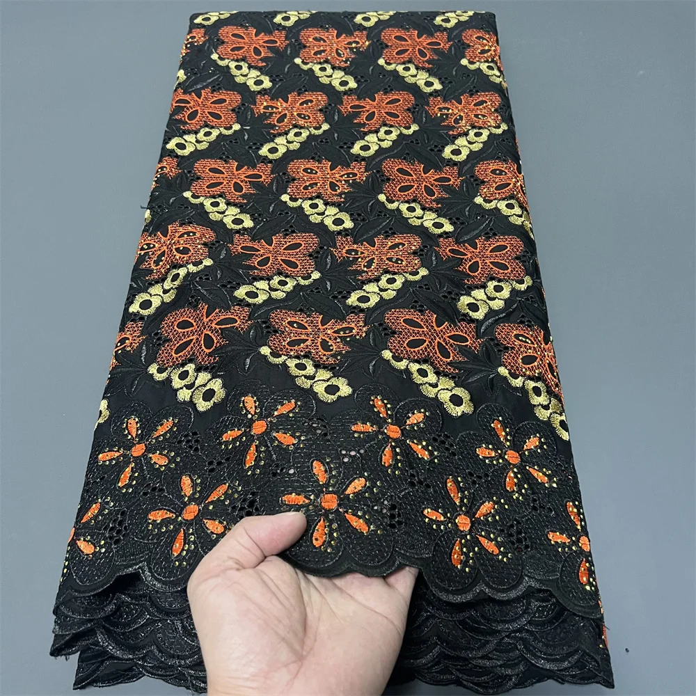 

2025 African Nigerian Tulle Lace Fabric for Dress Sewing High Quality Damask Cotton Pure Embroidery Wedding Party hz1380 5Yard