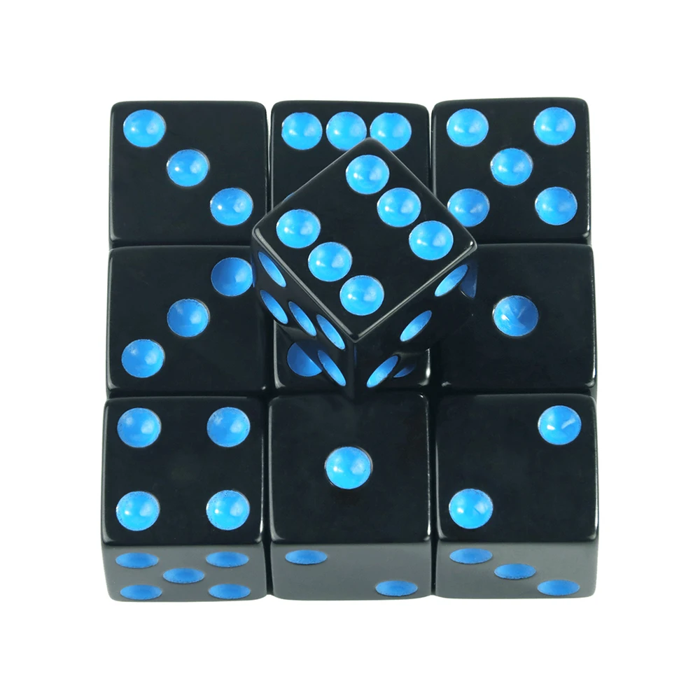 D6 Polyhedral 16mm Black Dice Square Corners Die with Colorful Standard Dots for DND TRPG Tabletop Game