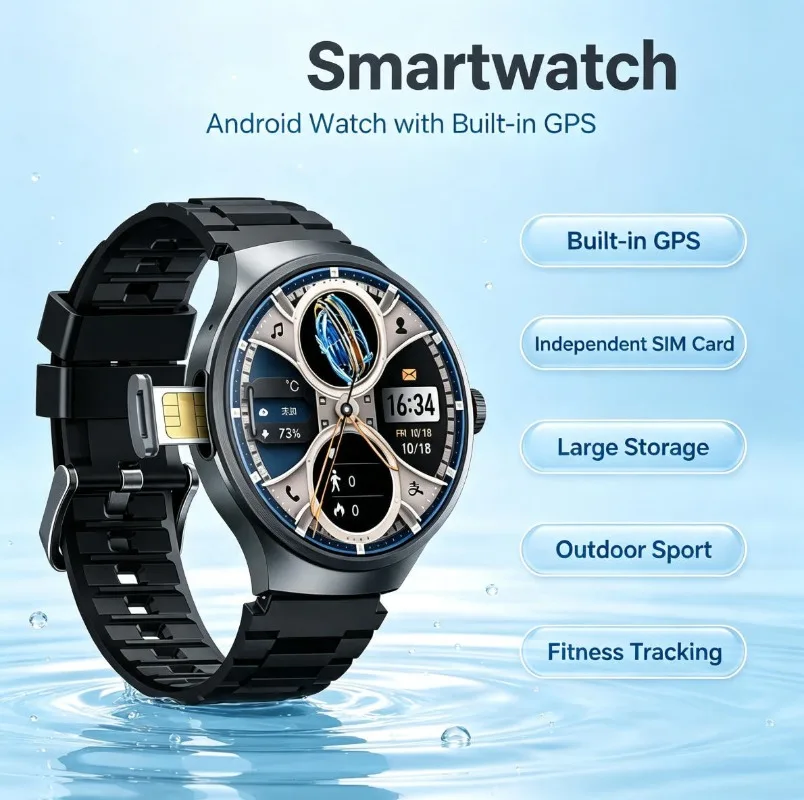 4G Android Smartwatch For Men Independent Call WiFi Touch Screen Outdoor Sports Fitness Wrist Watch