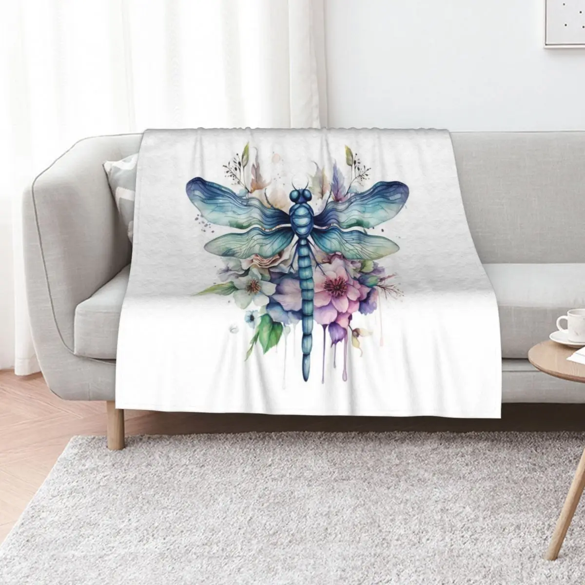 Magical Mystical Colorful Watercolor Floral Boho Dragonfly Throw Blanket Sofa Quilt Softest Cute Soft Beds Blankets