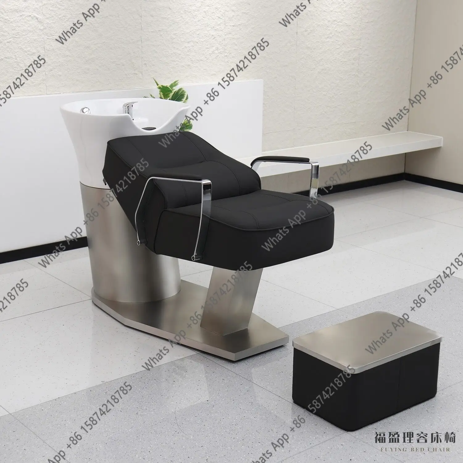 Shampoo bed barber shop special hair shop shampoo bed stainless semi-lying porcelain basin flushing bed