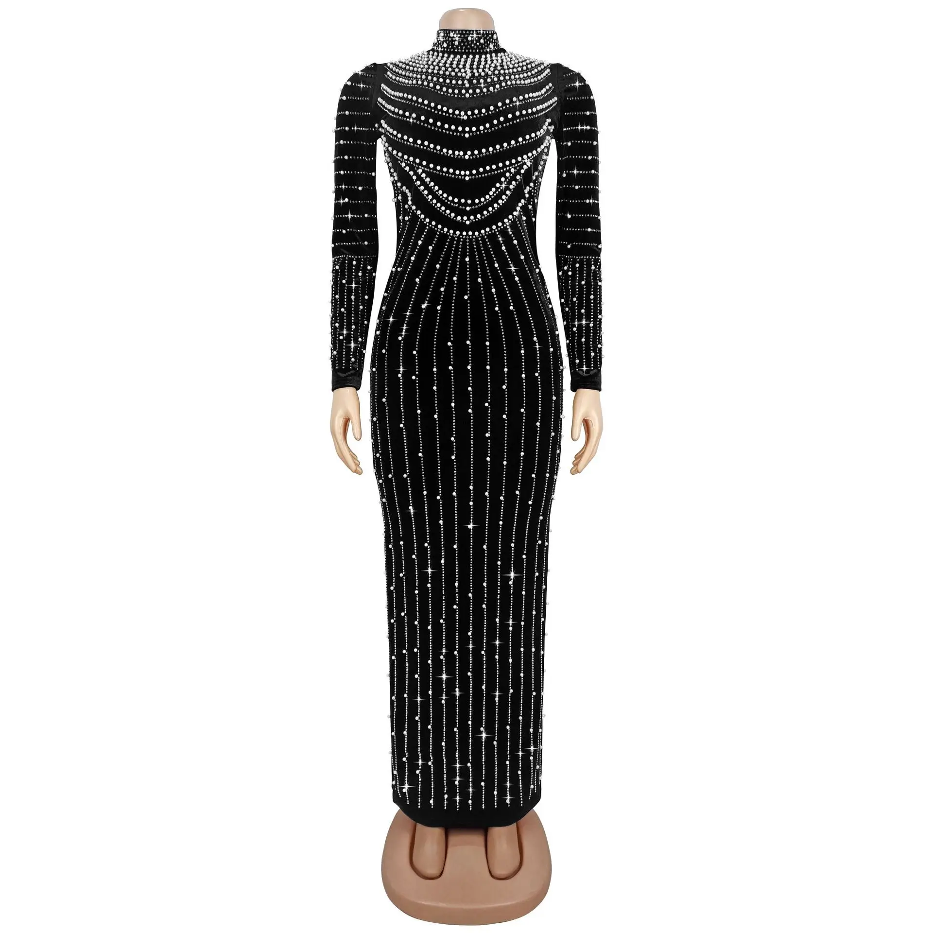 

Элегантное бархатное платье с бриллиантовой отделкой, облегающее бедра, с длинными рукавами и молнией, для женщин, весна-осень, с завышенной талией, длина до колена