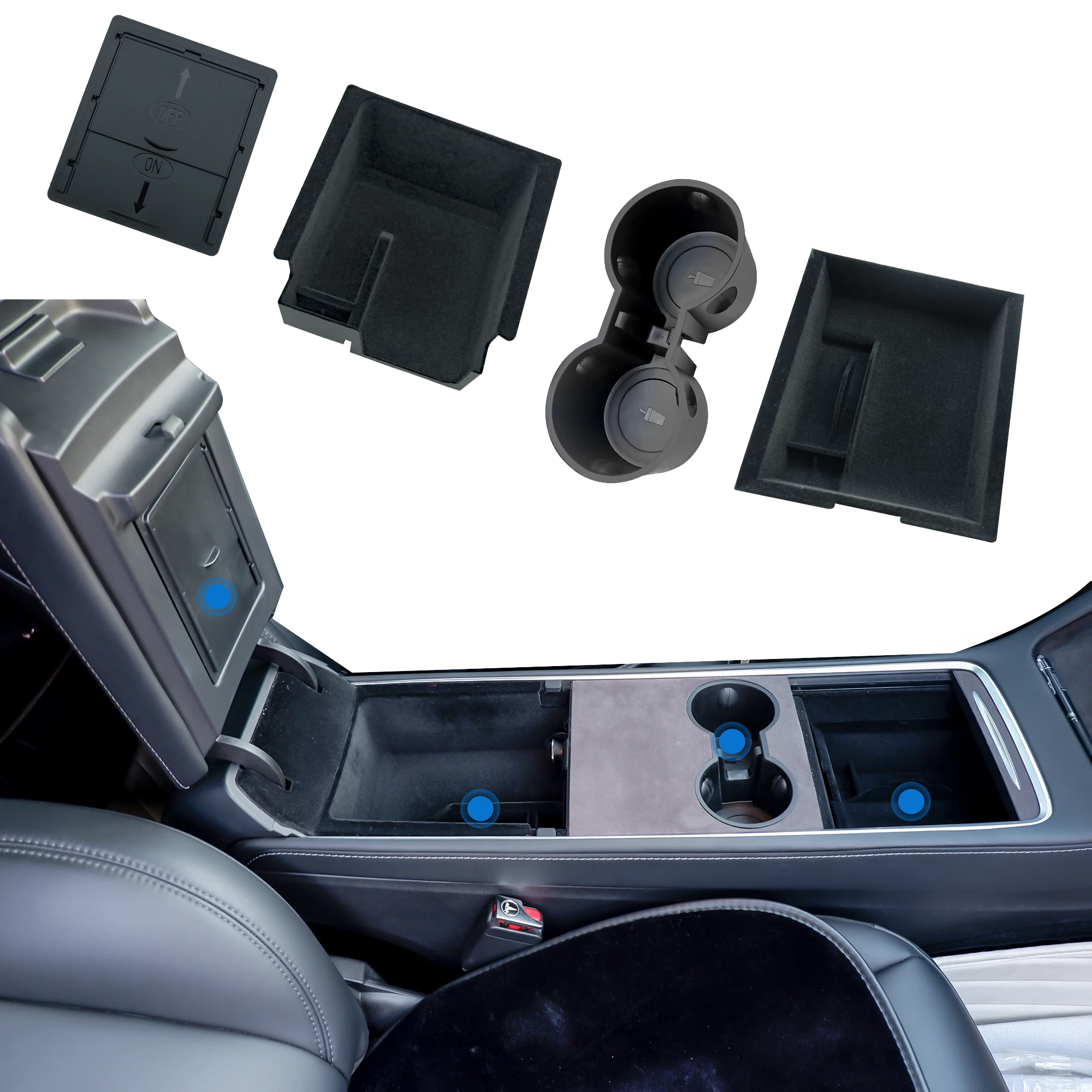 Organizador de consola Central para Tesla Model Y 3 2021 2024 ABS, almacenamiento Central, reposabrazos, portavasos, caja, bandejas, contenedores ocultos, Interior del coche