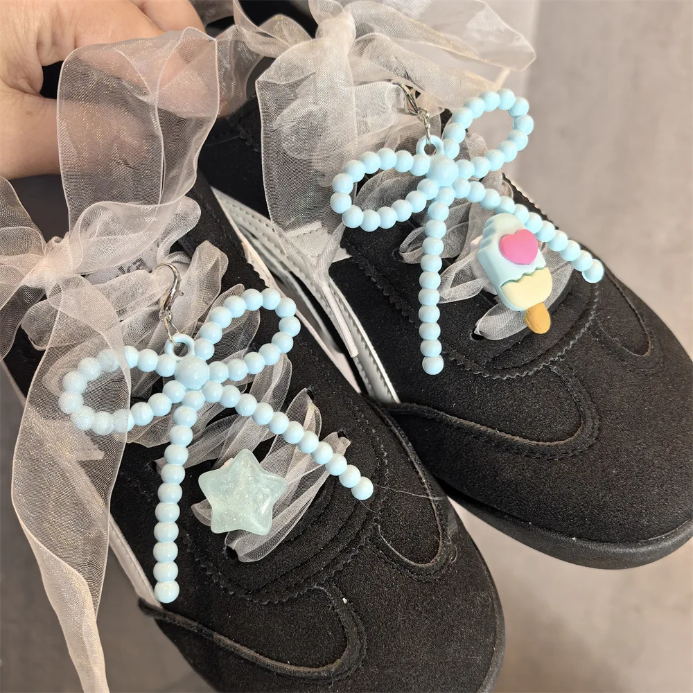 Fashion Colorful Pearl bow Shoe laces Charms Set for Sneakers Pearl Flower Shoe Decorations Charm DIY Shoes Accessories