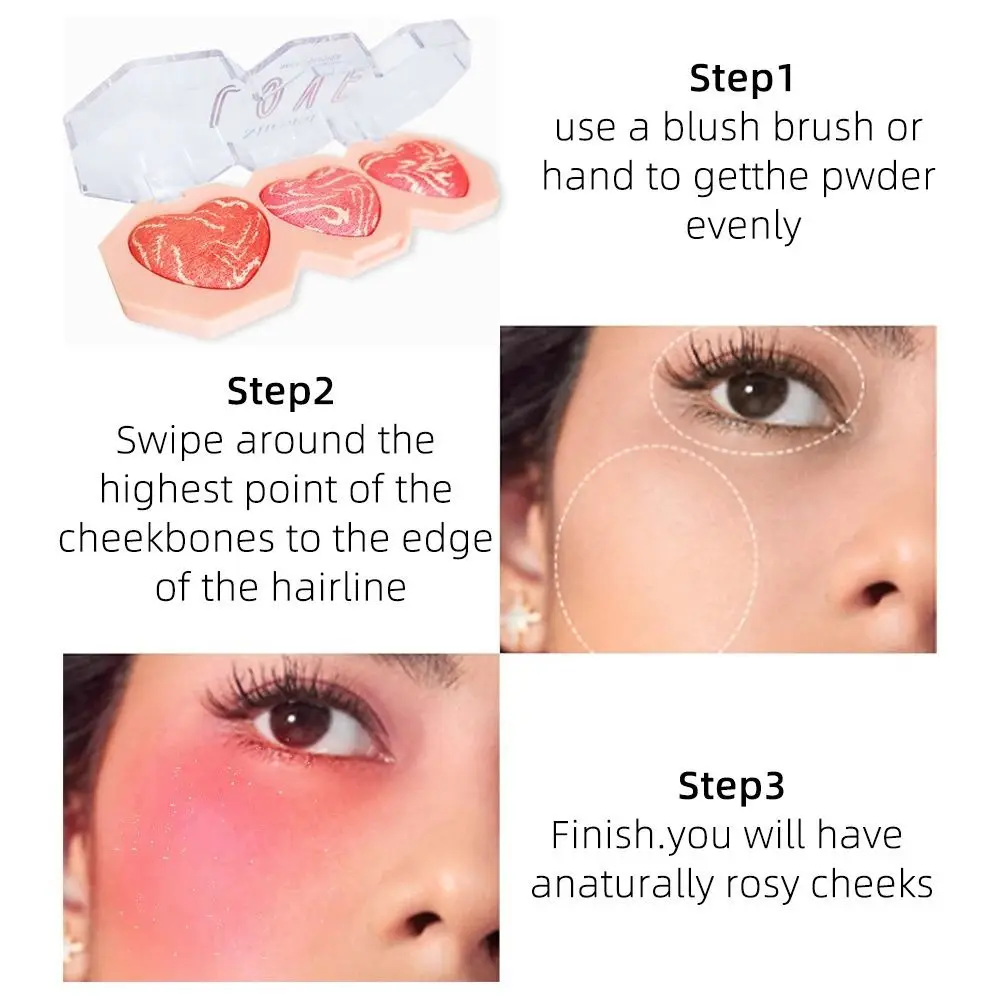 Neue 3-Farben-Gesichtsrouge, Schimmer, Glitzer, natürlicher Lidschatten, multifunktionale, wasserdichte Rouge-Palette für Damen