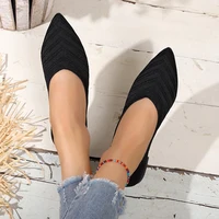 Women's Pointed Toe Flat Shoes Solid Color Knitted Slip on Shoes Casual Breathable Ballet Flats Women Flat Shoes Loafers Women W - Image 3