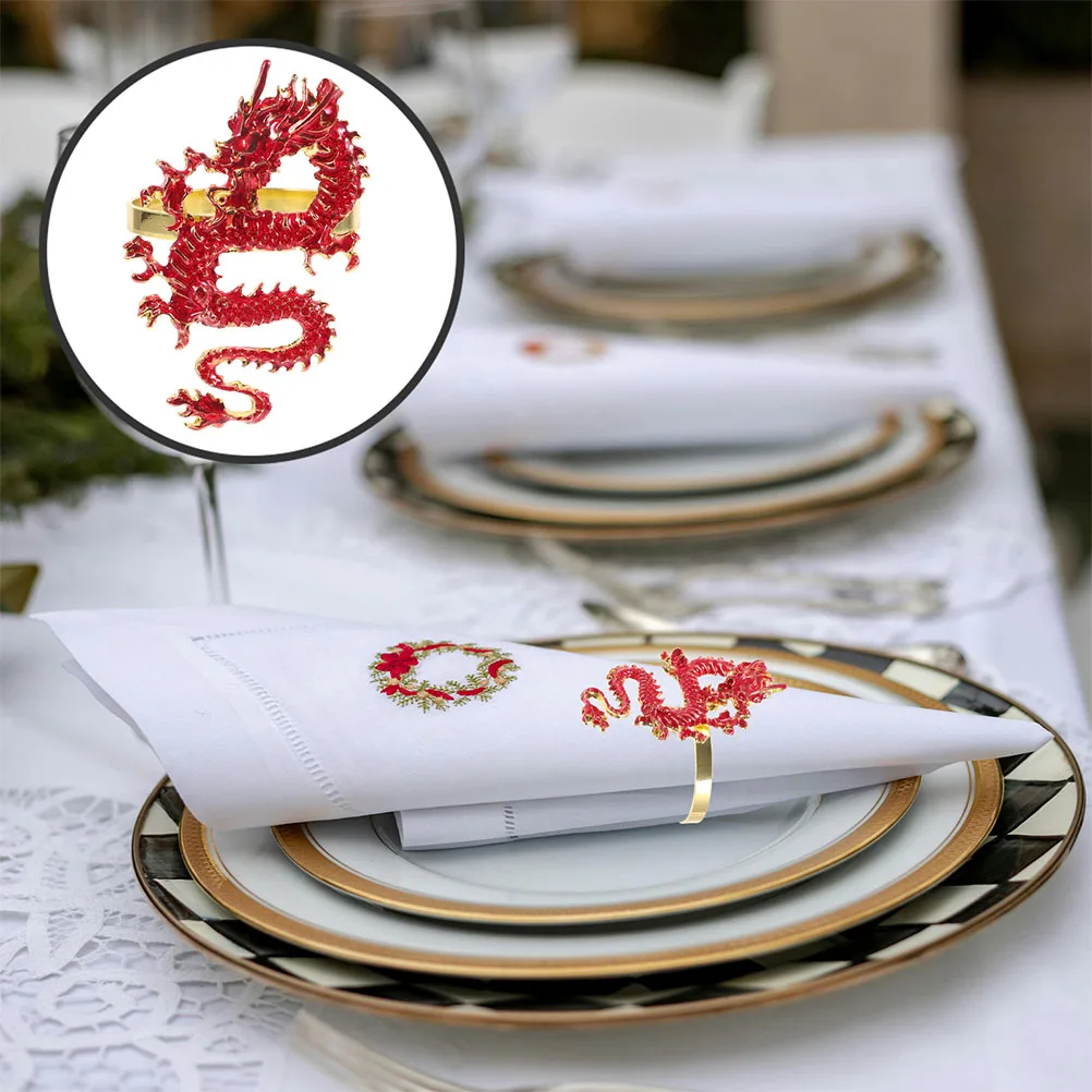 

4 Pcs Dragon Totem Napkin Ring 2024 New Year Party Favor Chinese Rings Modeling