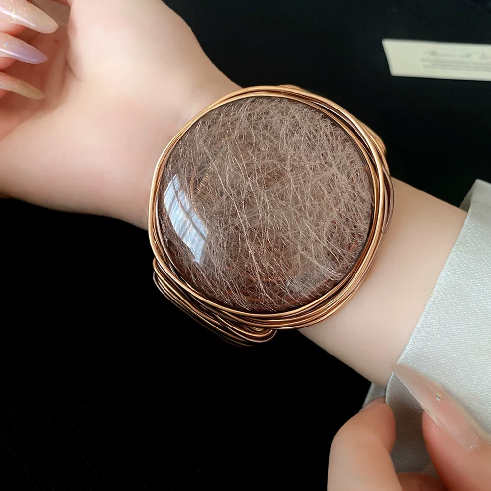 New Round Resin Woven Open Bracelet Grand Retro Exaggerated Fashionable Elegant Trendy Jewelry Accessory For Women