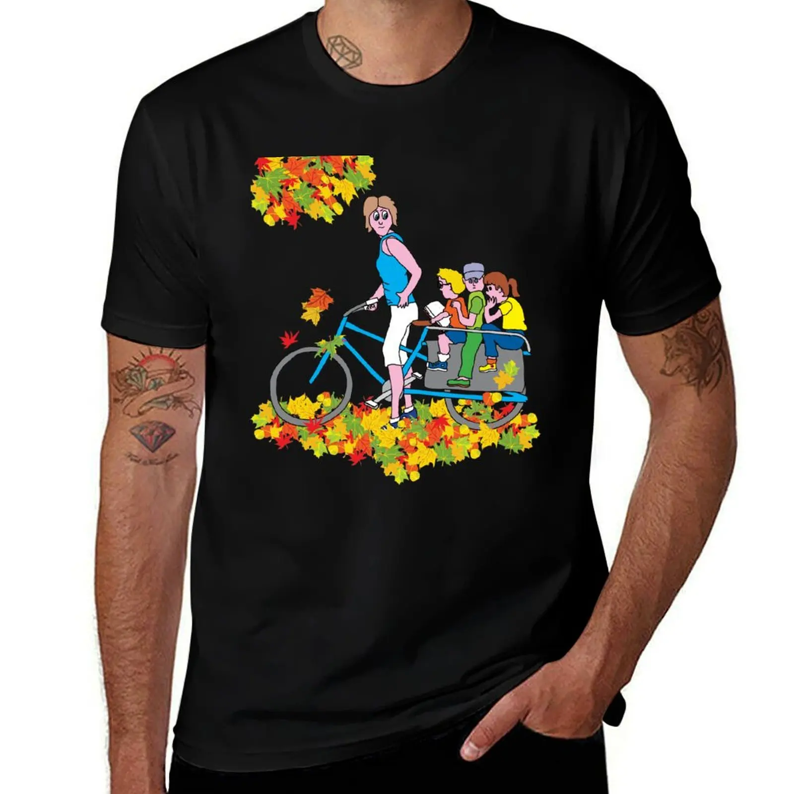 

Mom with 3 kids in cargo bike T-Shirt t shirt for man 100 percent cotton man t shirt designer T-Shirt