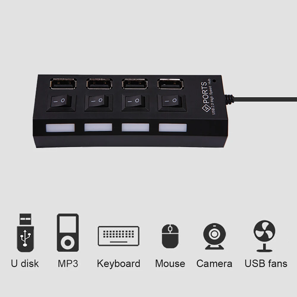 4 Ports USB HUB USB Switch USB Splitter Adapter High Speed Multi HUB USB2.0 Extension HUB with On/Off Switch For Computer Laptop