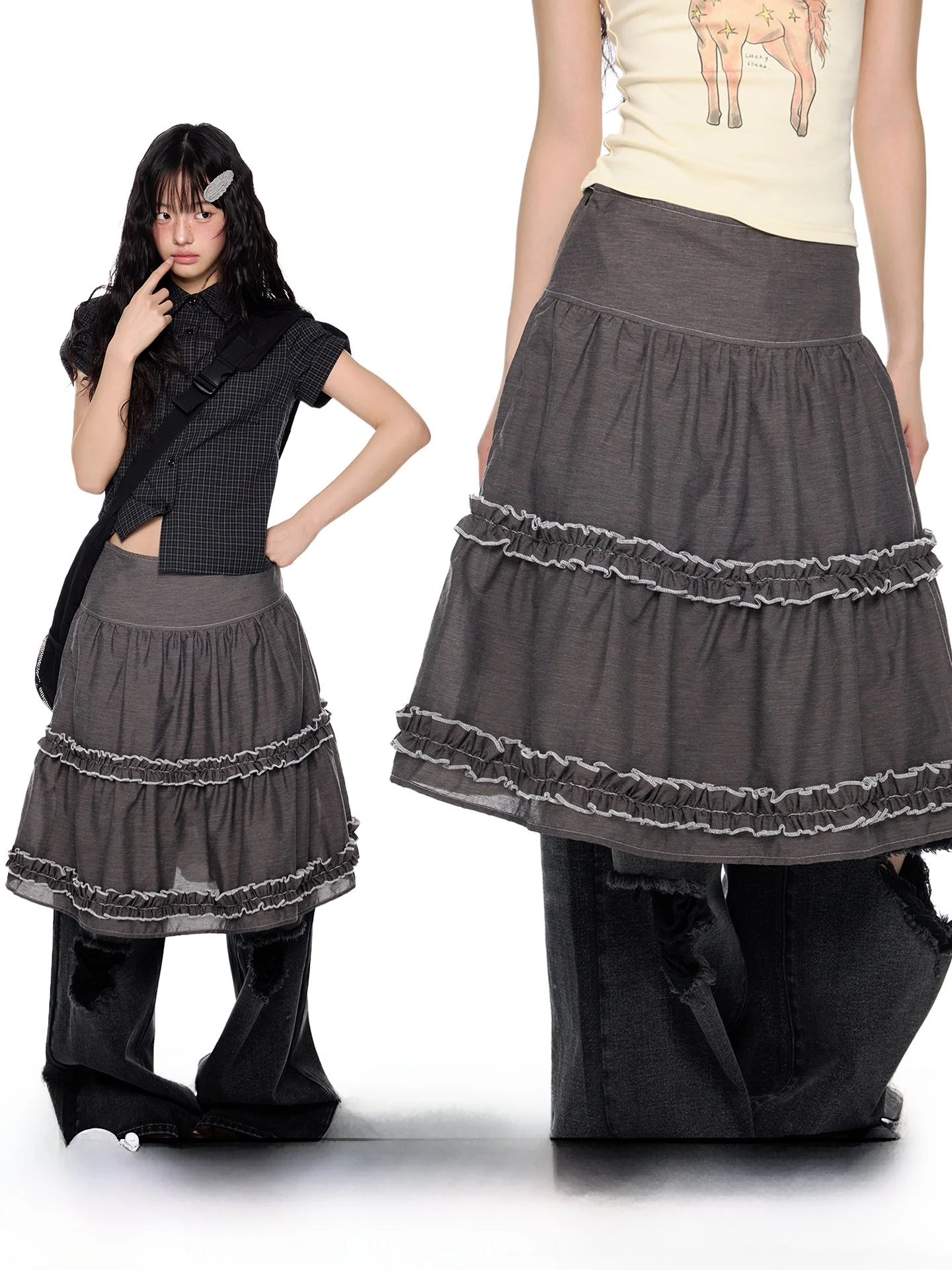 

EZEK Винтажная повседневная юбка-полусолнце с кружевом для женщин, летняя новинка, свободная плиссированная юбка А-силуэта средней длины