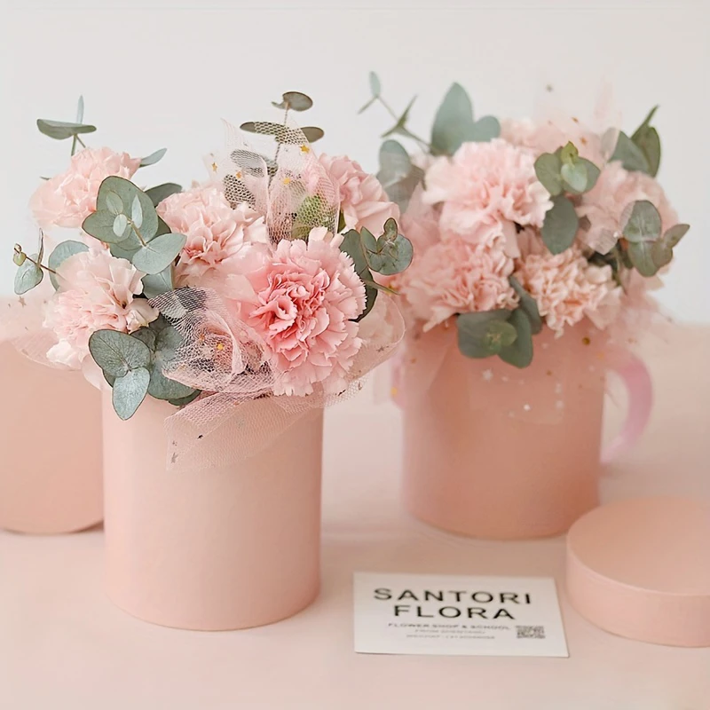 1PC Creative Portable Mini Flower Hug Bucket Simple Round Carnation Bouquet Packaging Box Floral Bouquet Case For Mother's Day