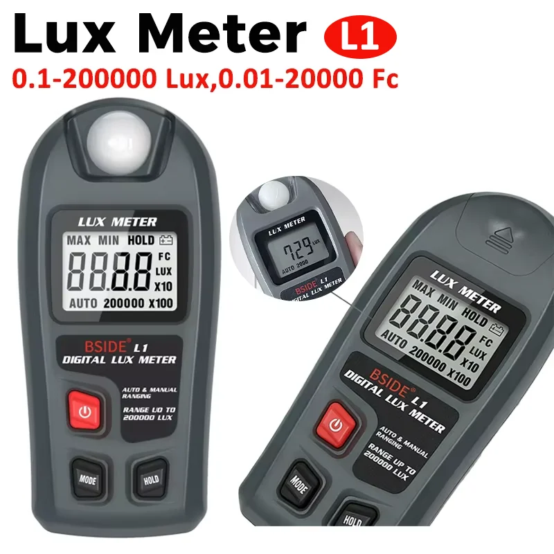 L1 Digital Lux Meter Illuminometer Lux Tester 0.1-200000 Lux Fc LCD Sensor Photometer Pocket Luxmeter Handheld Measure Tester