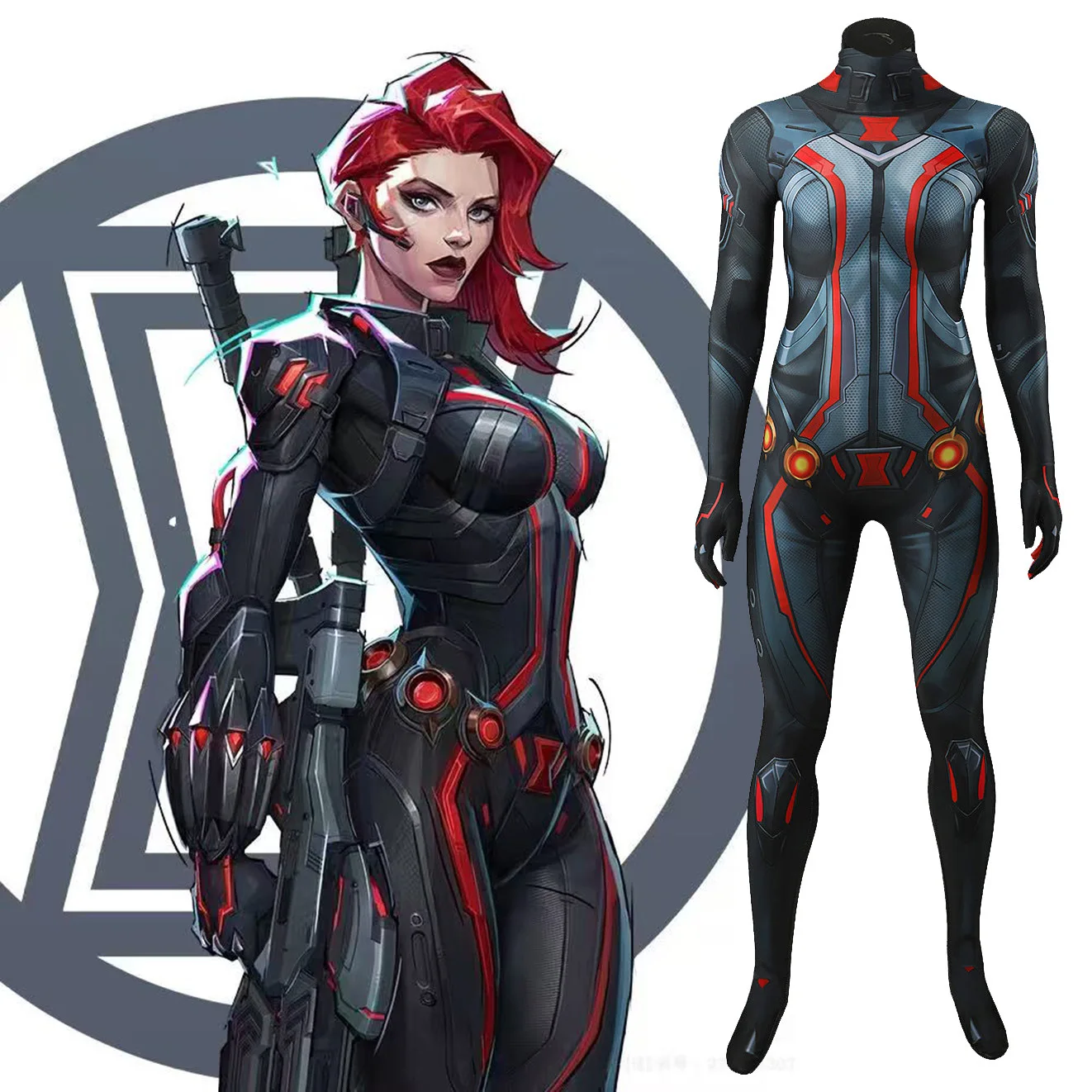 المنافسين امرأة تأثيري الأرملة السوداء زي PS5 لعبة ثلاثية الأبعاد مطبوعة دنة خارقة ارتداءها وتتسابق هالوين زي الفتيات