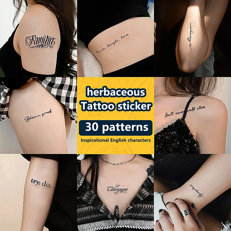 Autocollant de tatouage au jus d'herbes pour hommes et femmes, lettre anglaise, tatouage temporaire longue durée, imperméable et anti-transpiration, poulet