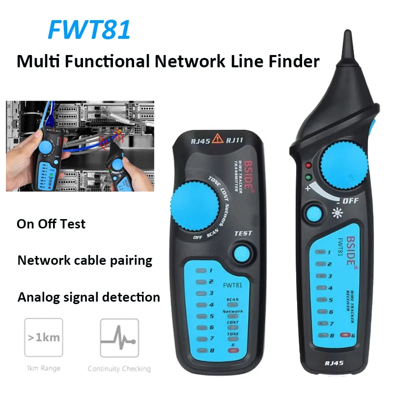 FWT81 Network Cable Tester Multi Functional Network Line Finder RJ11 RJ45 Telephone Wire Tester Ethernet LAN Tracer Analyzer