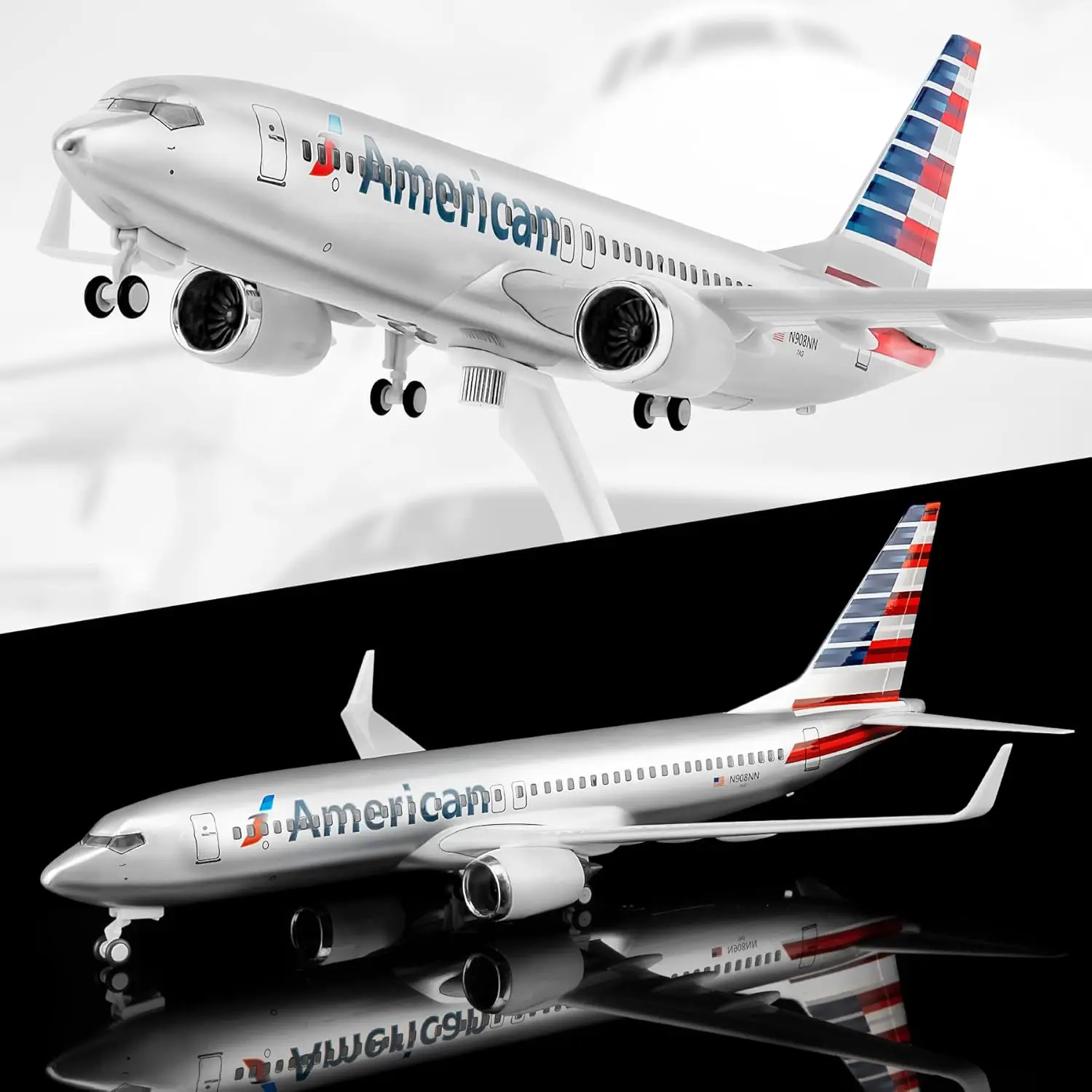 

30cm American B737 Diecast Resin Model Plane Kit with Stand airplane wheel toy for Collections and Displays or boys toys