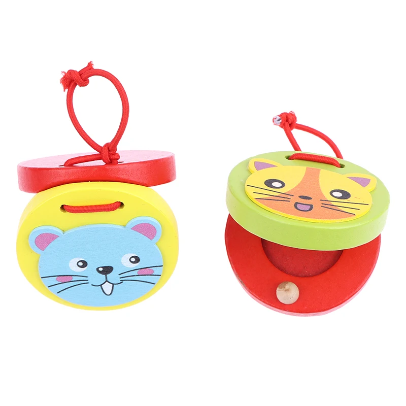 1Pc Kids Cartoon Wooden Crocodile/Round Castanets Music Instruments Baby Clapper Handle Musical Instruments Educational Toys