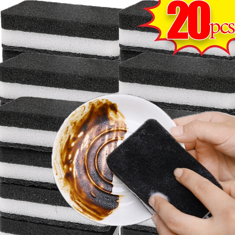 20/1PCS Double-sided Cleaning Sponges Black Super Absorbent Dishwashing Wipe Sponge Reusable Household Pans Stove Scouring Pads