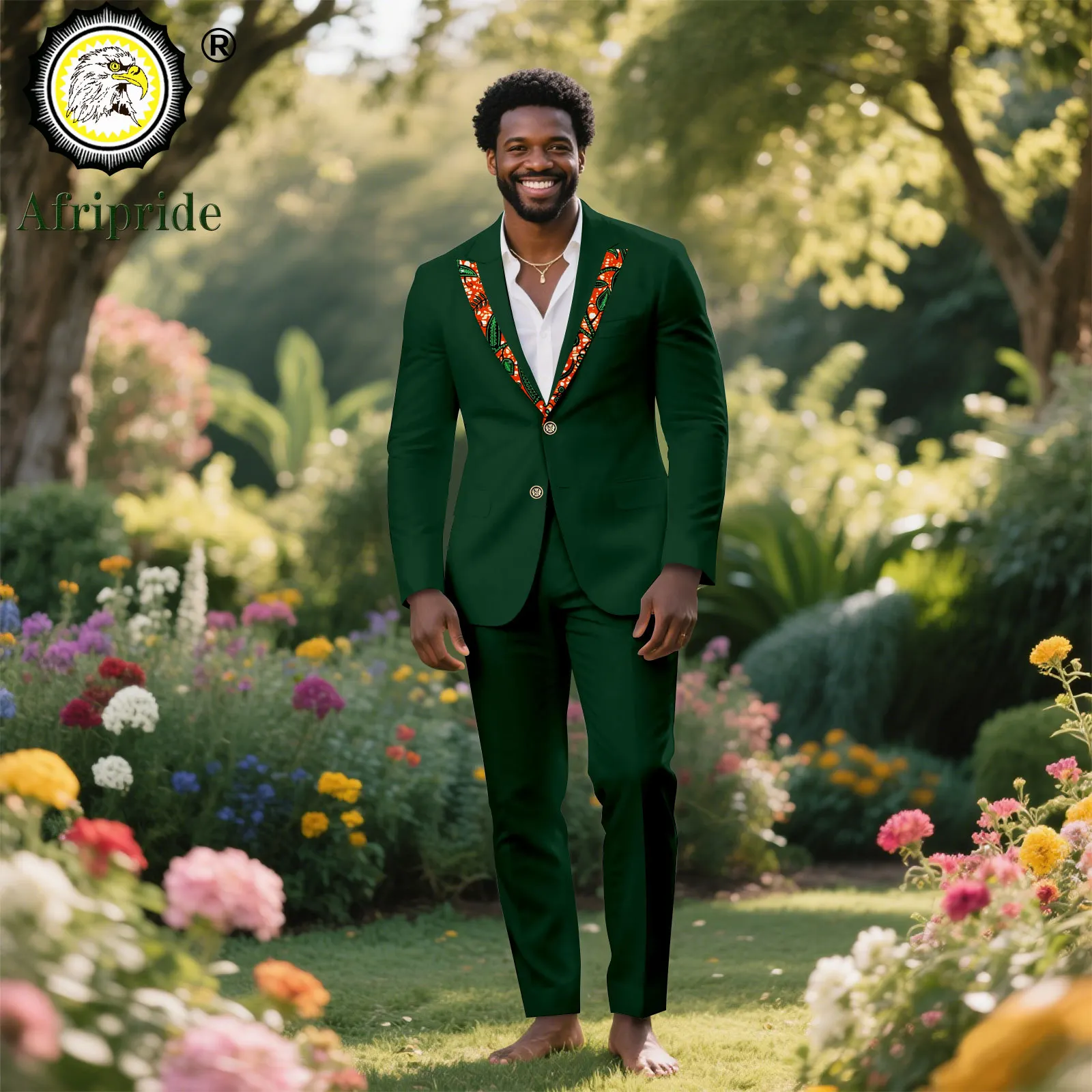African Suits for Men Slim Fit Two Buttons Print Slim Fit Jacket and Pants 2 Piece Set Dashiki Outfits for Wedding 2516064