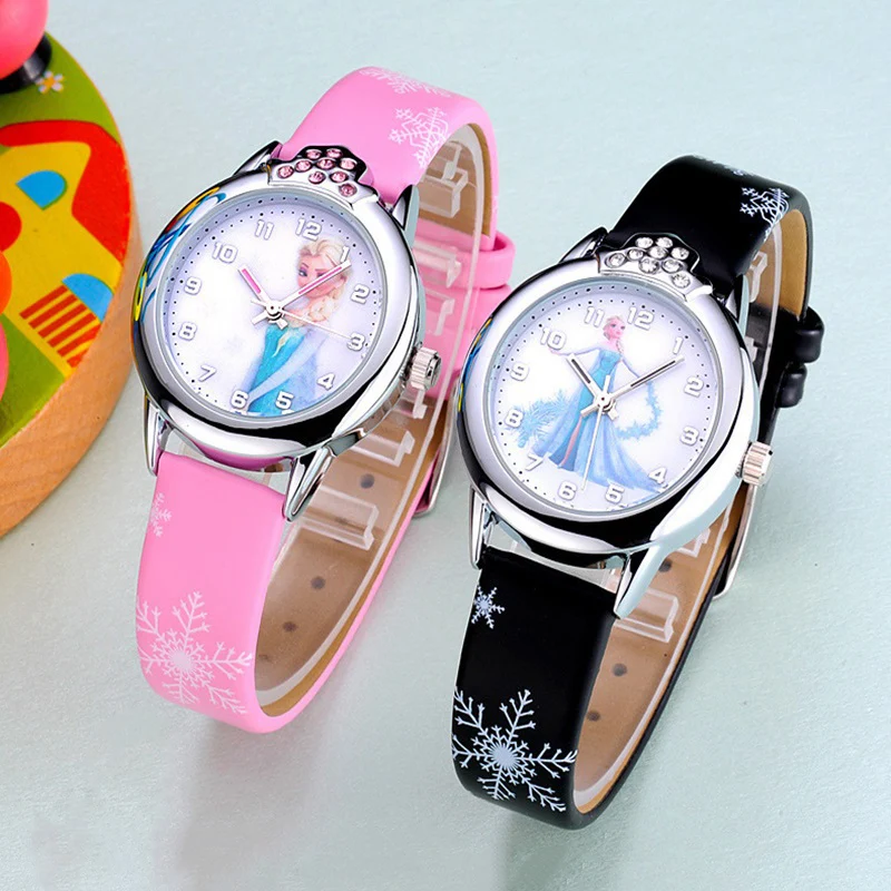 

Elsa Girls Watch Elsa Princess Kids Watches Leather Strap Cute Children's Cartoon Wristwatches Gifts for Kids Girl Frozen Clock