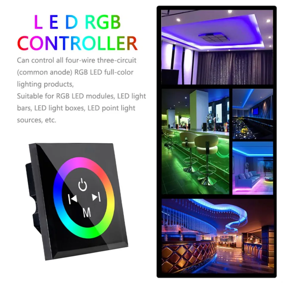 New Wall-Mounted RGB Controller 12V 24V 12A LED 3-Channel PWM Signal Dimmer Full-Touch 86 Panel for 5050 2835 Color Strip Lights