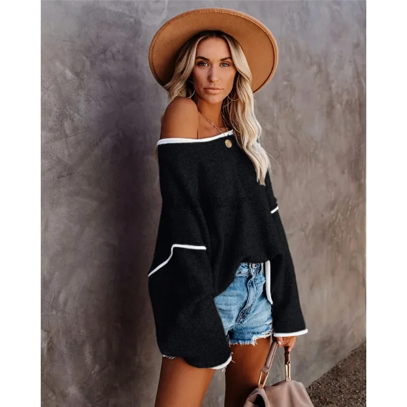 

Женский осенне-зимний модный популярный свитер с круглым вырезом, вязаный свитер, женский свободный модный универсальный женский свитер большого размера