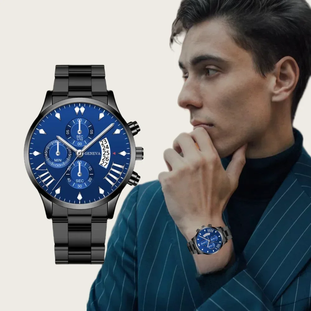 นาฬิกาควอทซ์ธุรกิจนาฬิกาสแตนเลสนาฬิกาควอตซ์หรูหราของผู้ชายนาฬิกาข้อมือหน้าปัดกลมสำหรับกิจกรรมทางธุรกิจ