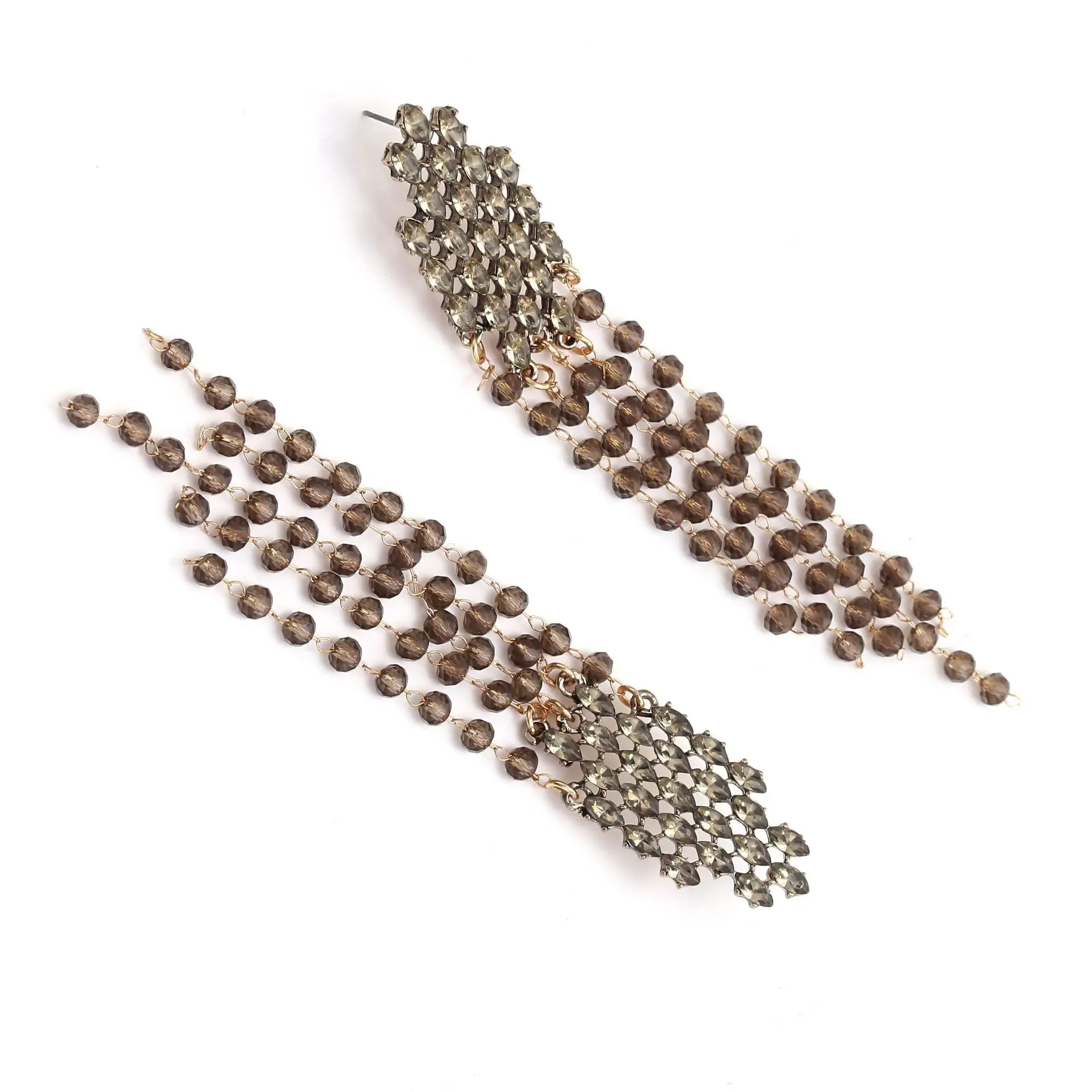 2026 Neue Mode Lange Kristall-Strass-Perlen Quasten-Ohrringe für Damen Luxus Hochzeits-Party-Schmuck-Accessoires – Detail 4