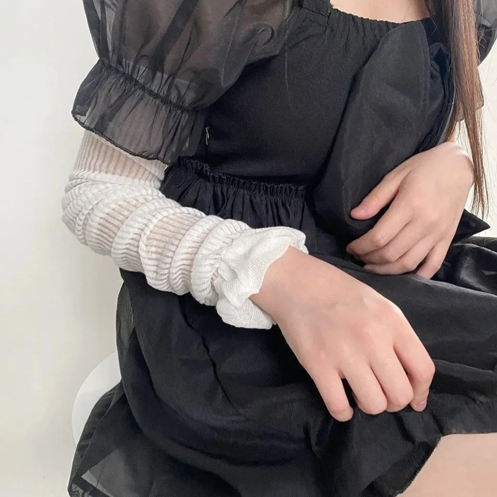 

Fashion Sweet Ballet Ruffles Knee Socks Thin Solid Color Long Stockings Y2k Arm Warmers Summer