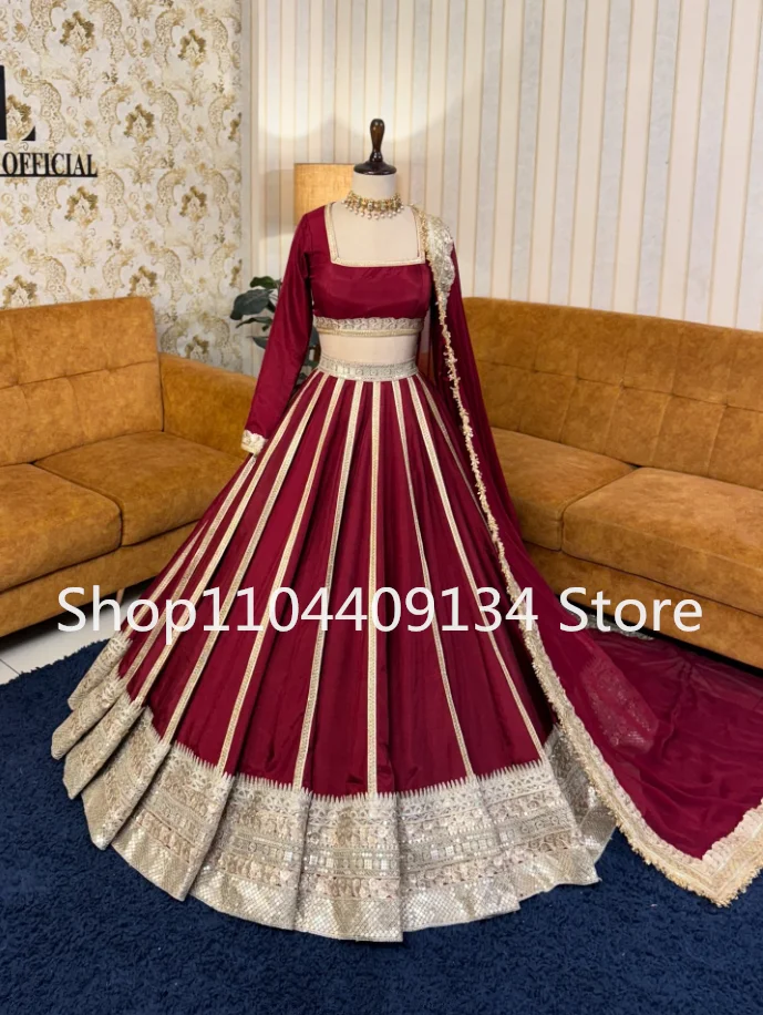 

Burgundy Maroon Lehenga Prom Formal Dresses Three Pieces Bridalasia Indian Long Sleeve Evening Party Gown Customsized