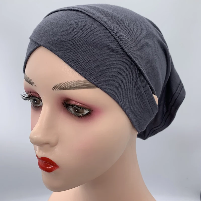 Bonnet turban en jersey de coton pour femme, sous-écharpe, casquettes Hijab intérieures, écharpe de sauna islamique, élastique, croix frontale, bonnet musulman, trou d'oreille