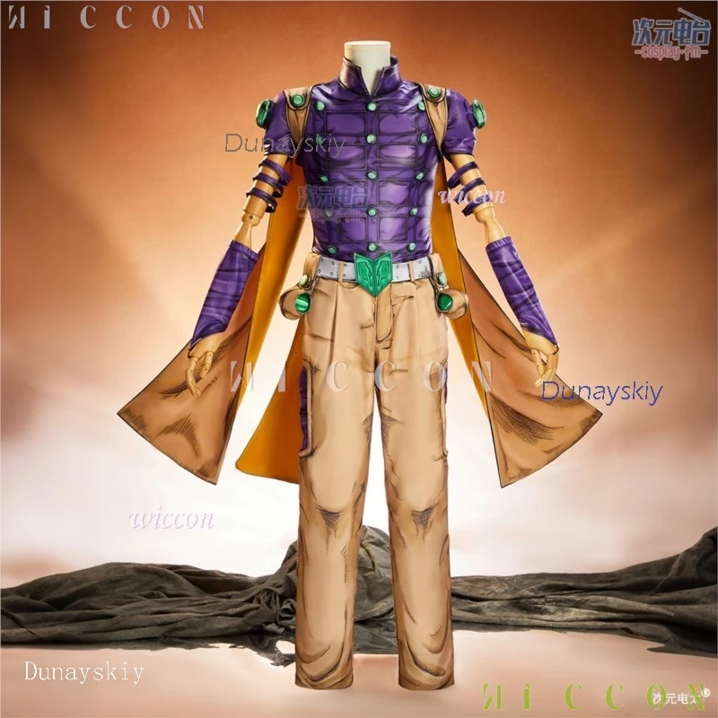 Disfraz Completo de Gyro Zeppeli de JJBA, Estilo Manga 2D, con Peluca y Sombrero, Disfraz de Julio César para Halloween, Ropa para Hombre