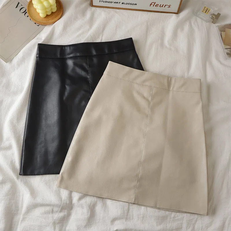 Faux Leather Skirt for Women Classic High Waist Short Pencil Skirt Minimalist Versatile Office Outfit Autumn Winter