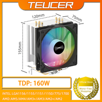 TEUCER CPU Cooler 4 Heat Pipes PC Radiator Cooling 3PIN PWM Silent Rgb Fan For Intel 1700 1150 1155 1156 1366 AM2/AM3/AM4 AMD