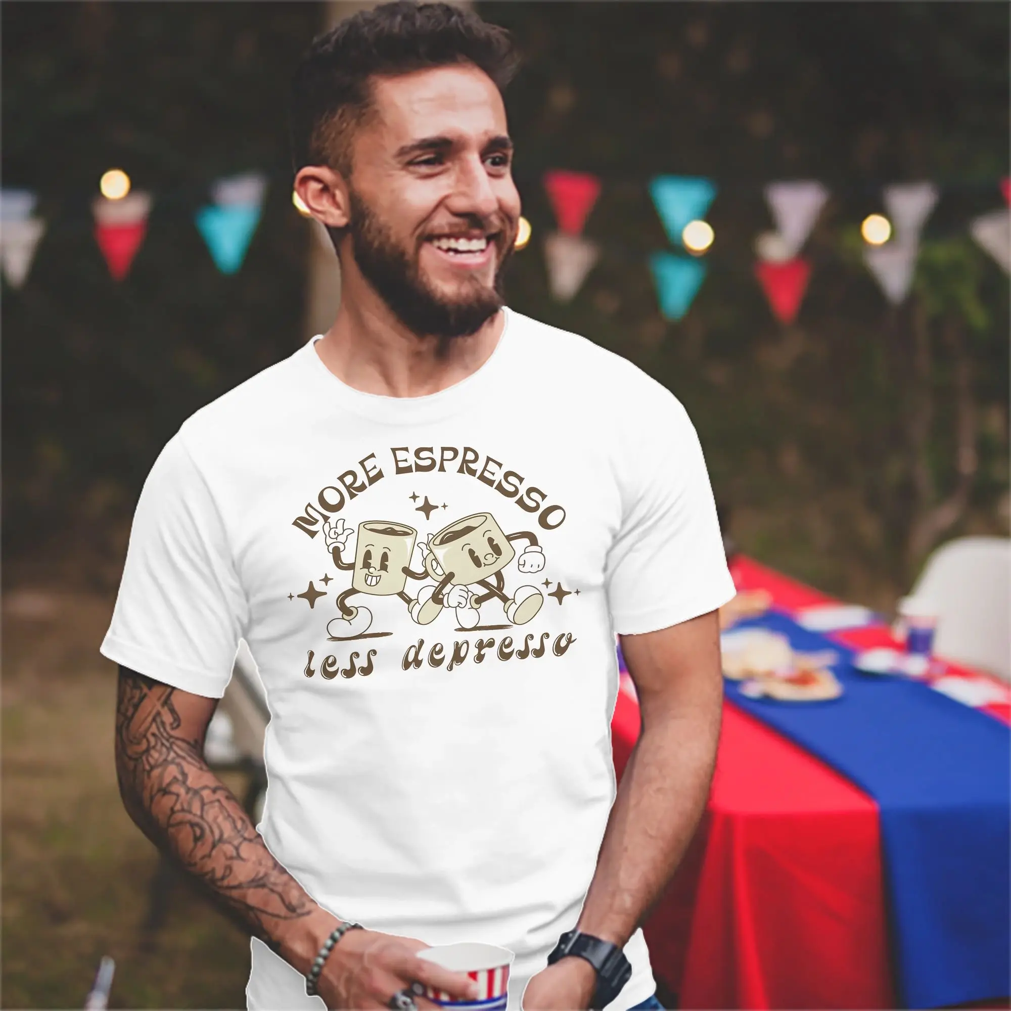 Men Women's More Espresso Less Depresso Retro Coffee Lovers T Shirt  Pure Cotton Clothing Round Collar Tees Summer T-Shirts