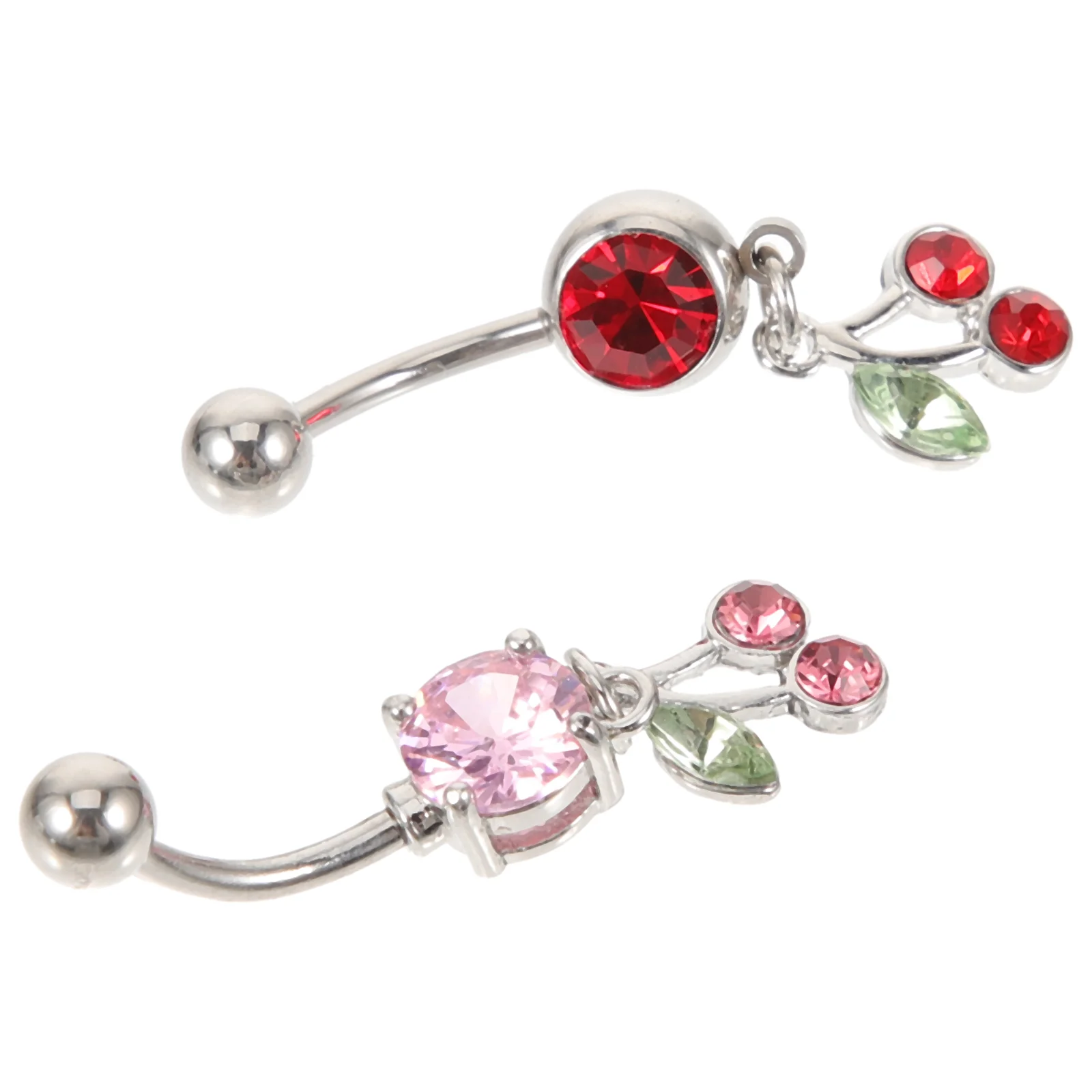 2 Pcs Cherry Belly Ring Miss Body Jewellery for Women Stainless Steel Button Rings Dangling