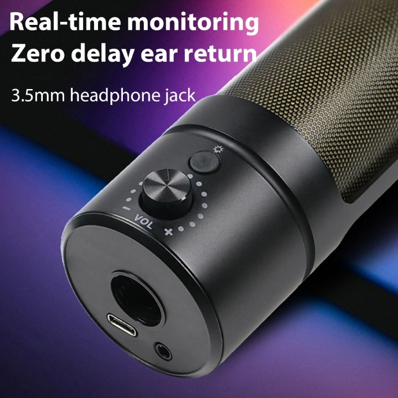

Condenser USB Microphone with Color Lighting For Home Recording, Podcasts, And Voice Over Work On Computers