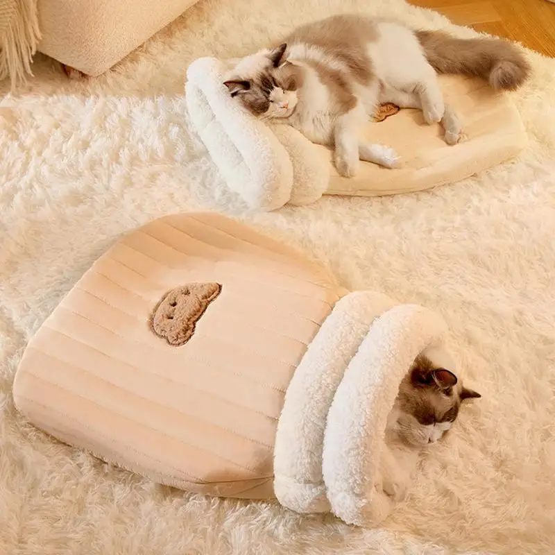 Cat Sleeping Bag Soft Washable Fluffy Feel Thickened Pet Pocket Type Quilt Bed Kitten Puppy Soft Comfortable Nest Pet Supplies