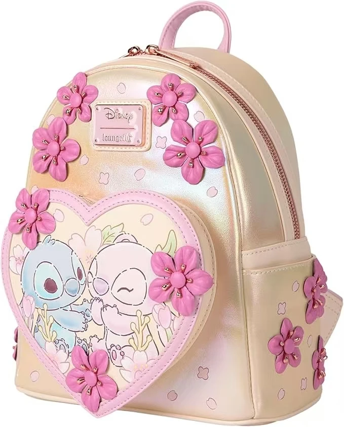 حقائب كتف صغيرة مزدوجة على شكل قلب من Stitch & Angel Cherry Blossom حقائب كتف مزدوجة للنساء من جلد البولي يوريثان