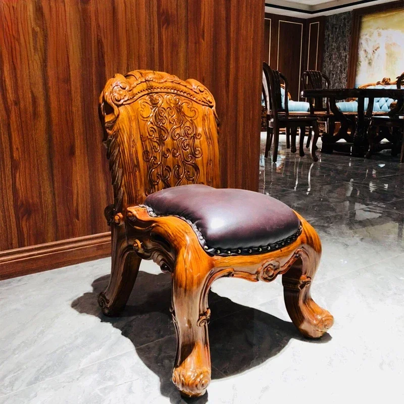 Y Wujin Wood Stool European-style Low  All Solid  First Layer Cowhide Small Chair Luxury Villa Furniture Living Room Muebles