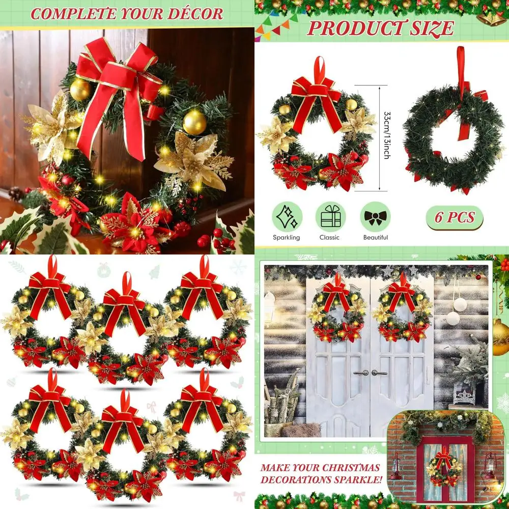 

Battery-Powered 13 Lighted Christmas Wreath with Red Bow for Outdoor/Indoor Holiday Decor
