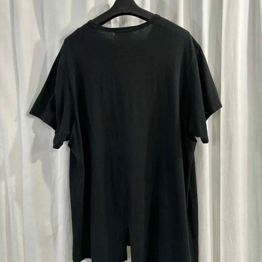 TOP-YAMAMOTO ® Black Round-neck Short-sleeved T-shirt Women's Asymmetrical Split Design Top