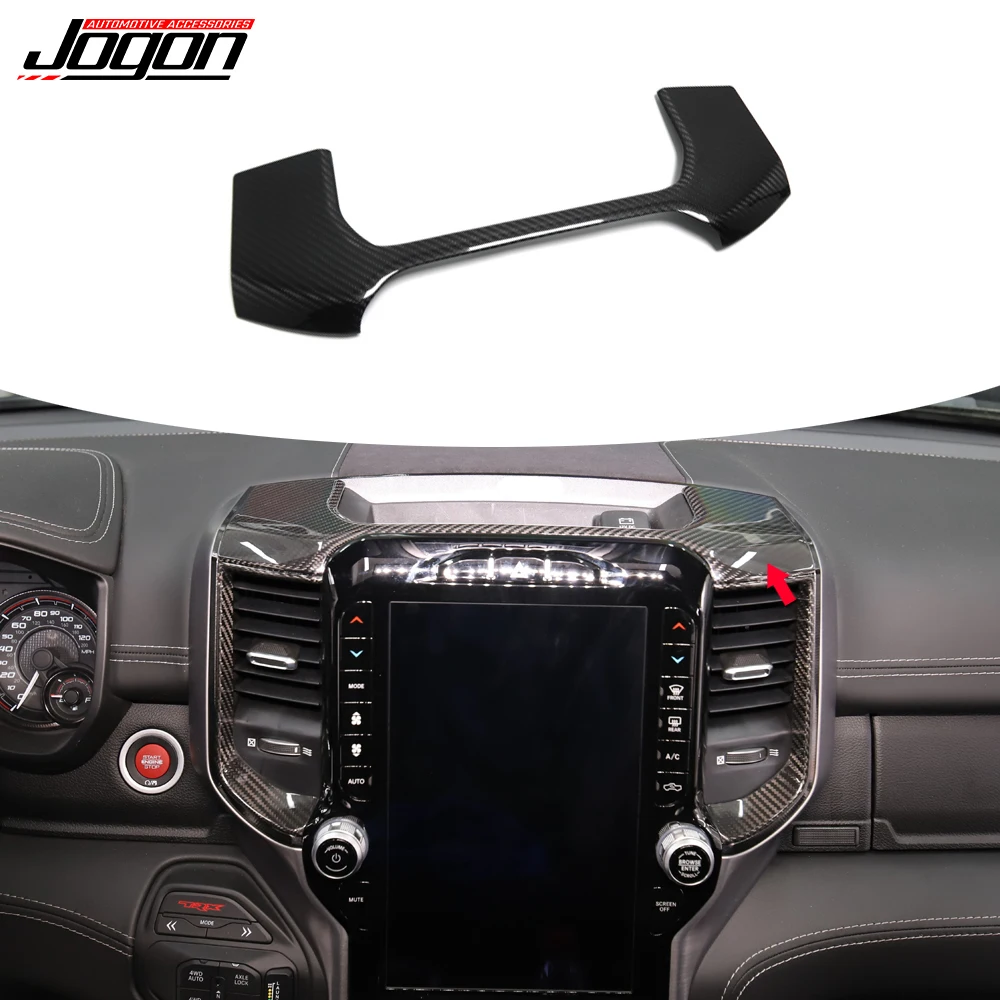 For Dodge Ram Laramie Longhorn Limited TRX 2019-2023 Center Screen Upper Trim Cover Dry Carbon Fiber Sticker Car Accessories