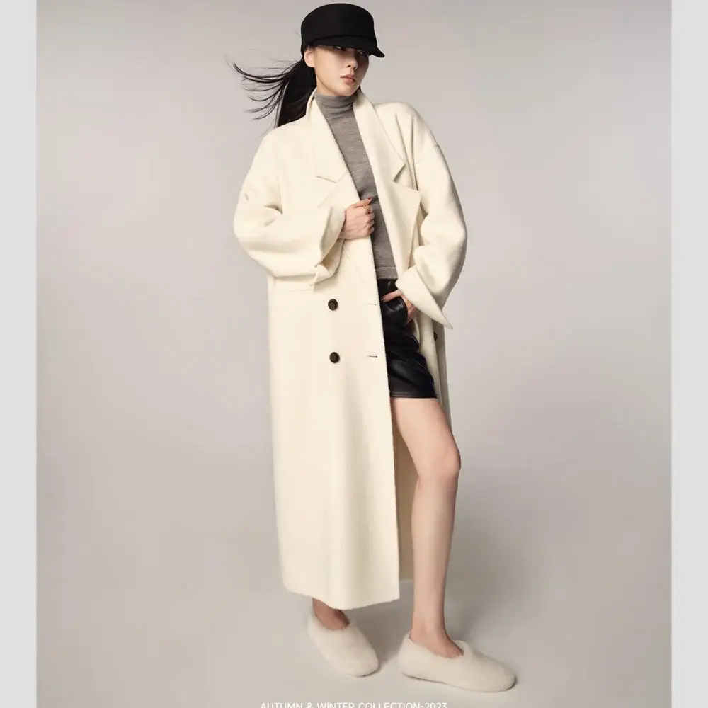 Allingentle Ivory Woolen Women Long Blazer Elegant Long Jacket for Party Office Work Outfits Customize