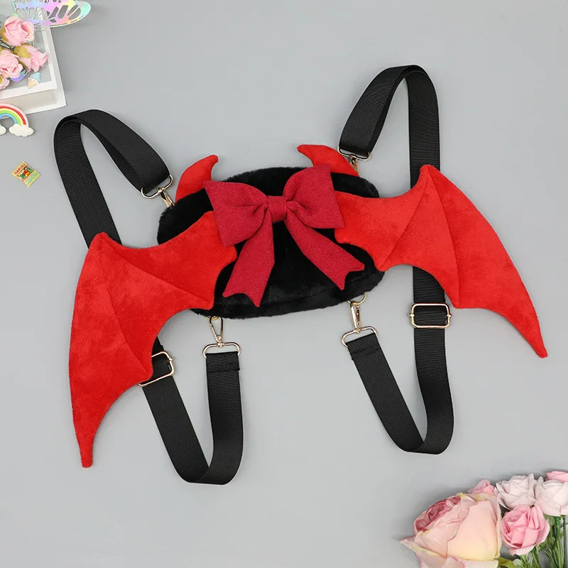 Halloween Fallen Angel Devil Bat Wings Phone Purse Children Candy Bag Anime Lolita Girl Plush Backpacks Cute Bow Handbag Cosplay