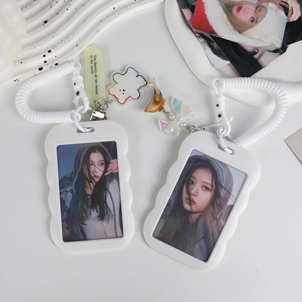 

Sliding Photo Sleeves Key Chain Pendant White Idol Photocard Protective Holder Friend Photo Protective Cover Lovely Stationery