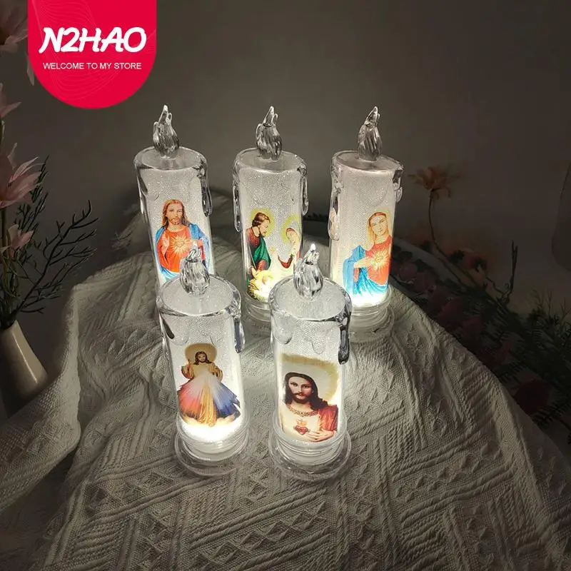 Jesus Catholic Christian Religious Ceremony Virgin Electronic Flameless LED Devotional Prayer Candles Light Religious Decoration