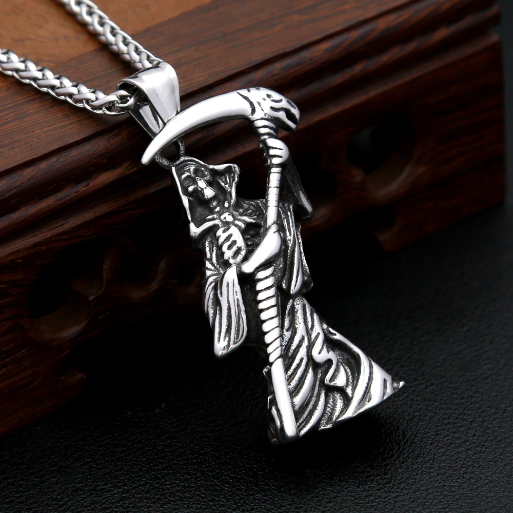 

Fashion Vintage Death Skull Pendant Stainless Steel Punk Reaper Necklace For Men Unique Amulet Jewelry Gifts Dropshipping